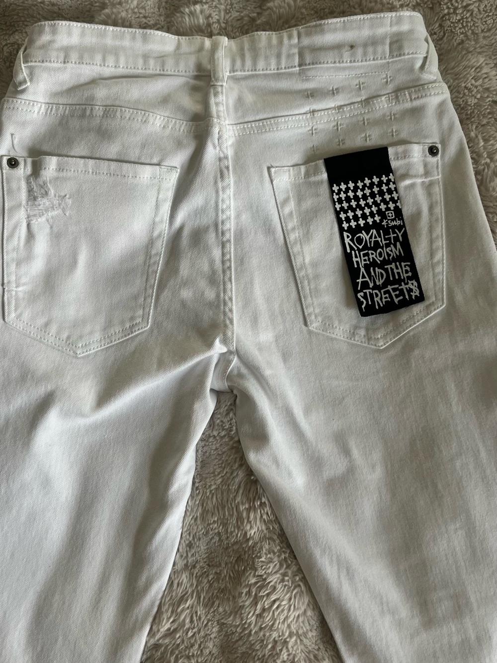 Ksubi Slim Straight White Jeans with Back Pocket Graphic Tag